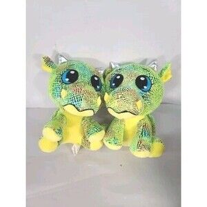 Lot Of 2 Kellytoy  9.5” Plush Flying Dragon Animal XL Eyes Sparkle Shiny